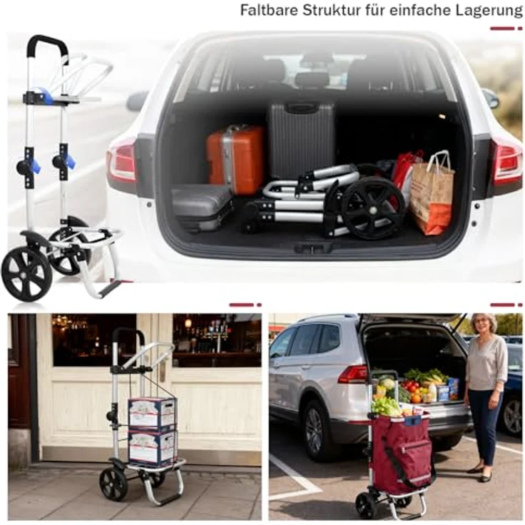 Sekey Einkaufstrolley 3-in-1 mit Kühlfach und Spanngurt, Faltbarer Einkaufswagen, 42L, 35kg, rot – Bild 2