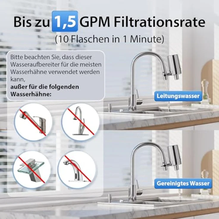 iSpring DF2-CHR Wasserhahnfilter, 1.890 Liter Kapazität, Chlor & Blei Reduzierung, Chrom Finish – Einfache Montage für Standard-Armaturen – Bild 4