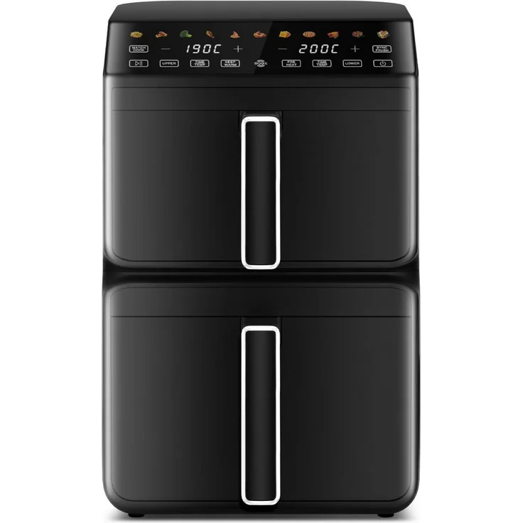 Fukstern Heißluftfritteuse 2 Kammern 11L, Airfryer mit 11 Programmen, Touchdisplay, 3000 W, unabhängige Temperaturregelung, antihaftbeschichtete Körbe 4.5L + 6.5L für fettfreies Kochen