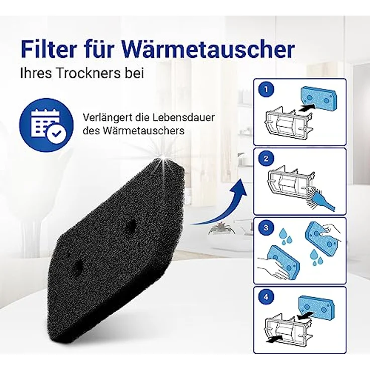 VIOKS Filter für Trockner 228x128mm, Ersatz für Bosch 12007650, Hochwertiger Schwammfilter für Kondenstrockner, Effiziente Trockenleistung und hohe Filtration – Bild 2