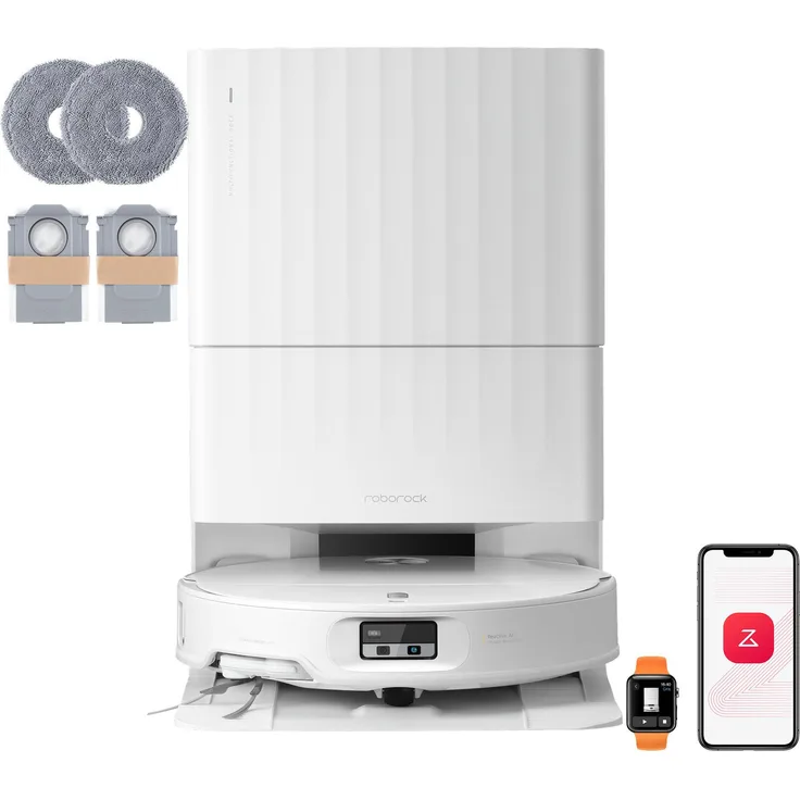 Roborock Qrevo Edge 2 Set, 25.000 Pa Staubsauger Roboter mit Wischfunktion und 80 °C Moppwäsche, Weiß
