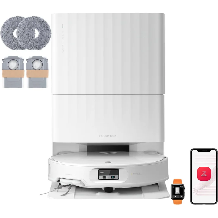 Roborock Qrevo Edge 2 Set, 25.000 Pa Staubsauger Roboter mit Wischfunktion und 80 °C Moppwäsche, Weiß
