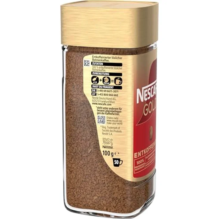Nescafé Gold Entkoffeiniert, löslicher Bohnenkaffee aus erlesenen Kaffeebohnen, ohne Koffein, vollmundig und aromatisch, 1er Pack (1 x 100g) – Bild 2