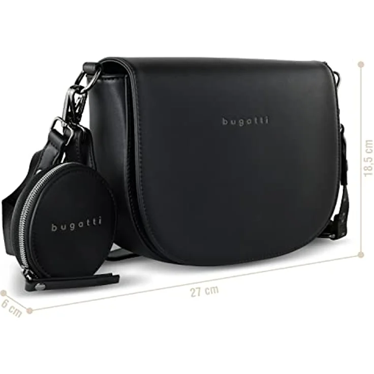 Bugatti Almata Schultertasche, elegante schwarze Handtasche mit verstellbarem Trageriemen und zusätzlichem Steckfach – Bild 2