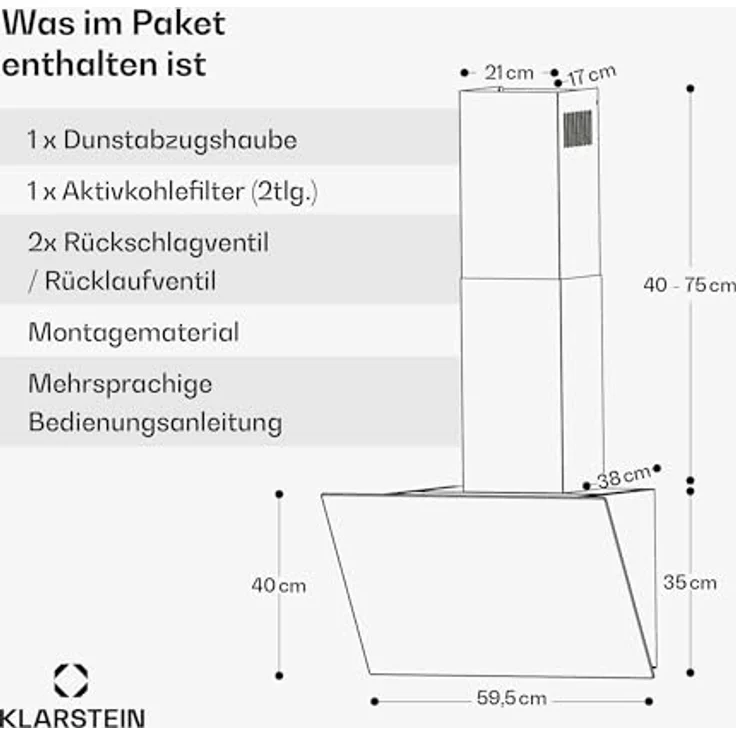 Klarstein FlashLine 60 Dunstabzugshaube, A++ Energieeffizienz, 524 m³/h, 3 Stufen, Touch Bedienung, Abluft/Umluft, 100 W, Weiß – Bild 7
