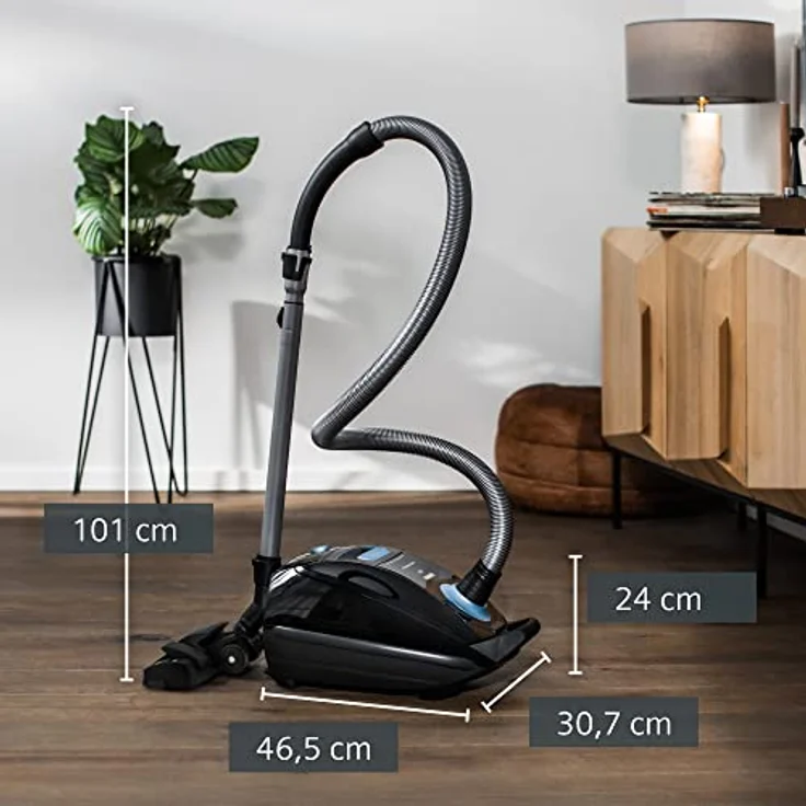 Siemens Staubsauger mit Beutel Q5.0 extreme silencePower VSQ5X500, Bodenstaubsauger, ideal für Allergiker, Hygiene-Filter, starke Saugleistung, XXL-Polsterdüse, langes Kabel, 650 W, schwarz – Bild 3