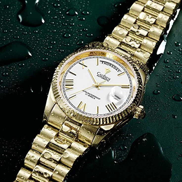 CADISEN MIYOTA 8285 Automatik Uhr Herren, Mechanische Automatikuhr mit Saphirglas und Edelstahlarmband, goldene und weiße Akzente, 100 m wasserdicht – Bild 2