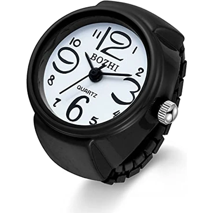 JewelryWe Damen Ringuhr, Elastische Quarzuhr mit Analoganzeige und Verstellbarem Ringband, Schwarz – Bild 1