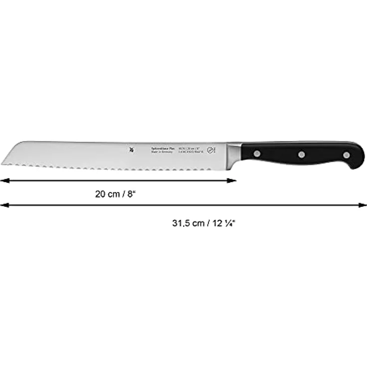 WMF Spitzenklasse Plus Brotmesser, mit Doppelwellenschliff 31,5 cm, Spezialklingenstahl, Messer geschmiedet, Performance Cut, XL-Griff, Kunststoff-Griff vernietet, Klinge 20 cm – Bild 2