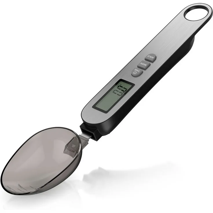 Arendo Löffelwaage Küchenwaage digital, max. 500g, 0,1g Auflösung, incl. 2 abnehmbaren Löffeln, LCD-Anzeige, Edelstahl