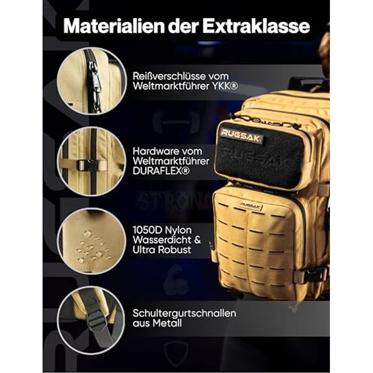 RUGSAK Alpha Go 25L Rucksack Desert Sand – Wasserabweisend, 18-Zoll Laptopfach, Ergonomisch, Alltag, Reise & Outdoor – Bild 2