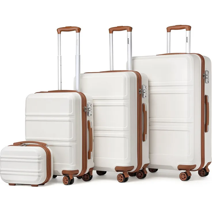 KONO 4-teiliges Kofferset, ABS-Hartschalenkoffer (XL/L/M) + Kosmetikkoffer, leicht und stapelbar, Fluggepäck-konform
