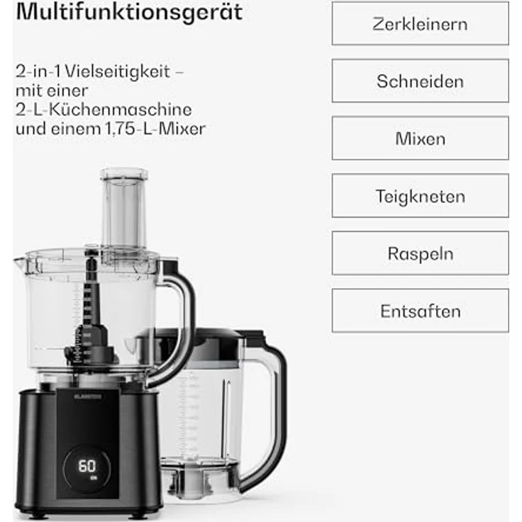 Klarstein Verosteel Küchenmaschine mit Kochfunktion, 1200 W, inklusive Mixer und To-Go-Behälter – Bild 3