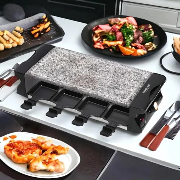 Michelino Raclette Michelino Raclette BBQ-Grill für 8 Pers. mit 8 Steinplatte ganz, 1200W und Antihaftbeschichtung – Bild 4