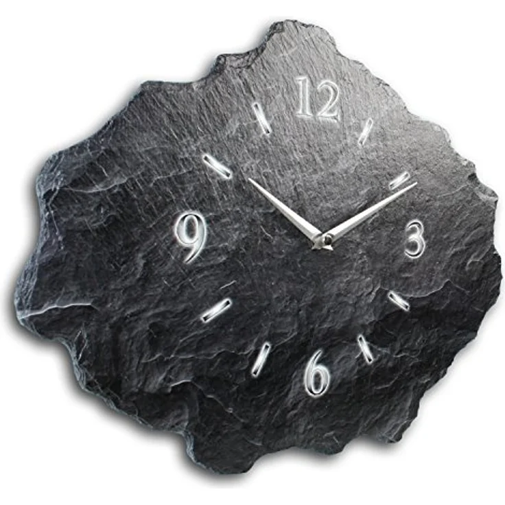 Kreative Feder Designer-Wanduhr aus Stein (Beton) Größe ca. 40 x 30cm mit flüsterleisem Uhrwerk - Schiefer Optik schwarz – Bild 2