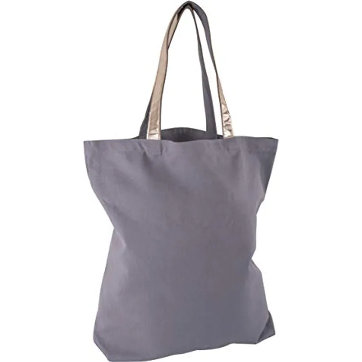 Rayher 53990564 Canvas Henkeltasche, grau, Schultertasche mit goldfarbenem Kunstlederbesatz, 46 x 46 x 11 cm, waschbar, unbedruckt, ideal für Freizeit und Shopping