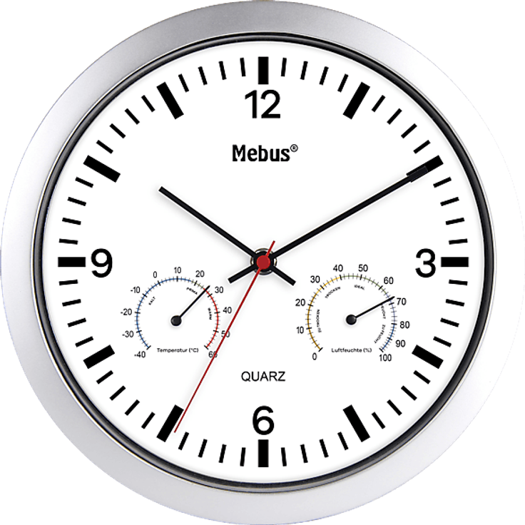 MEBUS 56370 Wanduhr, analog, in Weiß und Silber, praktisches Wohnaccessoire