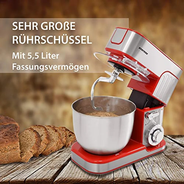 Syntrox Küchenmaschine de Luxe 5,5 L, Knetmaschine mit Fleischwolf, rot – Bild 5