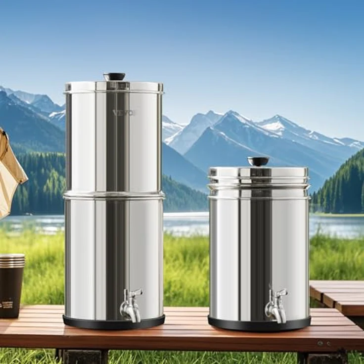 VEVOR Schwerkraft Wasserfiltersystem, Edelstahl 7 L + 8,5 L, reduziert Blei und bis zu 99 % Chlor, mit 2 Kohlefiltern und Zapfhahn – Bild 8