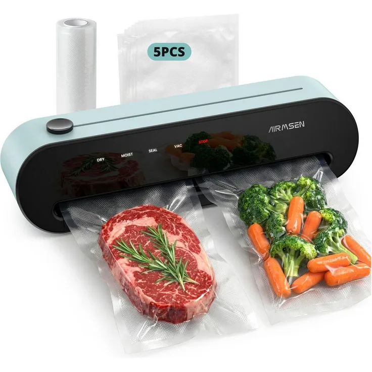 Airmsen 5-in-1 Vakuumierer, vollautomatische Vakuumierung und Versiegelung, 120W, inklusive 1 Rolle und 5 Vakuumbeuteln