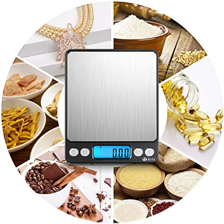 Brifit Feinwaage 0.01g, Digitale Küchenwaage mit 500g Kapazität, Edelstahl Kalibriergewicht, Tara-Funktion, PCS-Funktion, 6 Einheiten Konvertierung, Schwarz – Bild 5