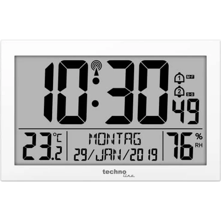 Technoline WS 8016 Moderne, Digitale Funk-Wand-Uhr mit Temperaturanzeige, Kuststoff, weiß, 225 x 143 x 24 mm WS8016WEISS – Bild 1