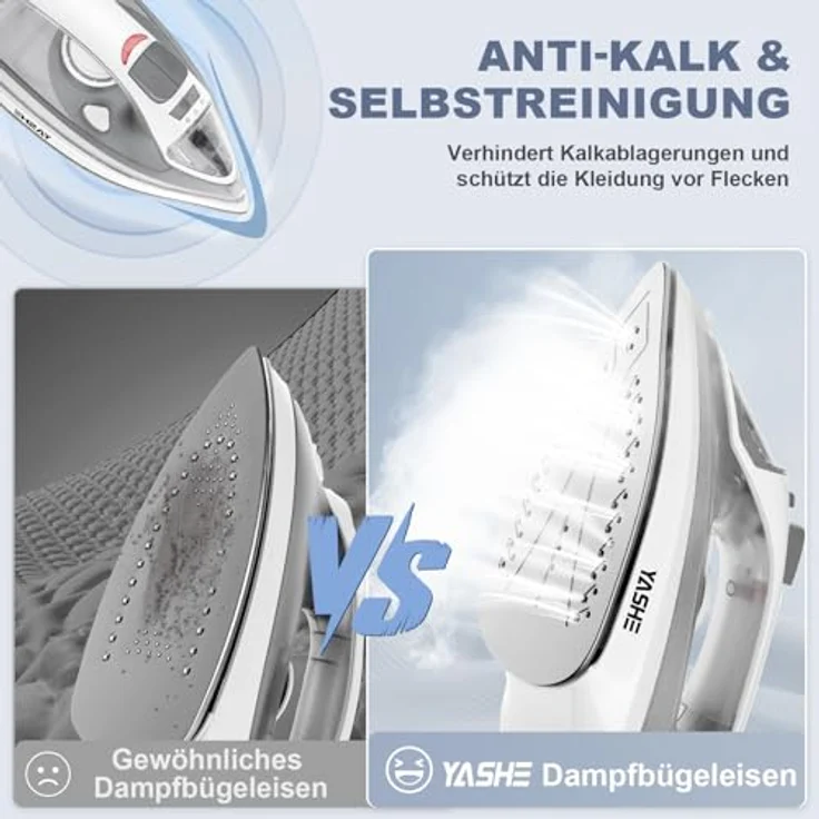 YASHE 2300W Dampfbügeleisen mit Antihaft Bügelsohle, 300ml Wassertank, 25 g/min Dampfleistung, 150 g/min Dampfstoß, Selbstreinigung, Anti-Kalk & Tropf-Stopp-Funktion – Bild 5