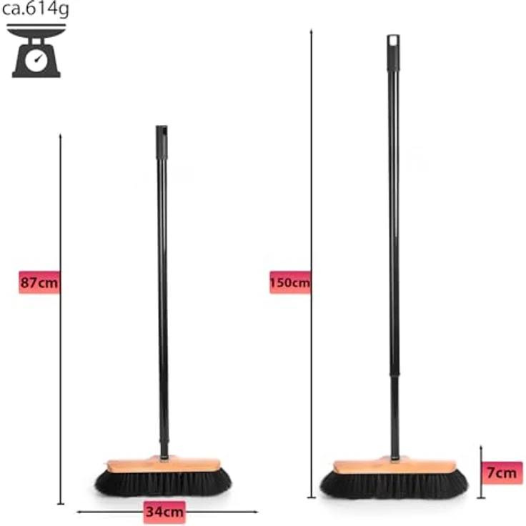 BigDean Kehrgarnitur 2 Stück Zimmerbesen, 150 cm ausziehbar, Rosshaar Borsten, für empfindliche Böden, ergonomisch und platzsparend, Made in Germany – Bild 2
