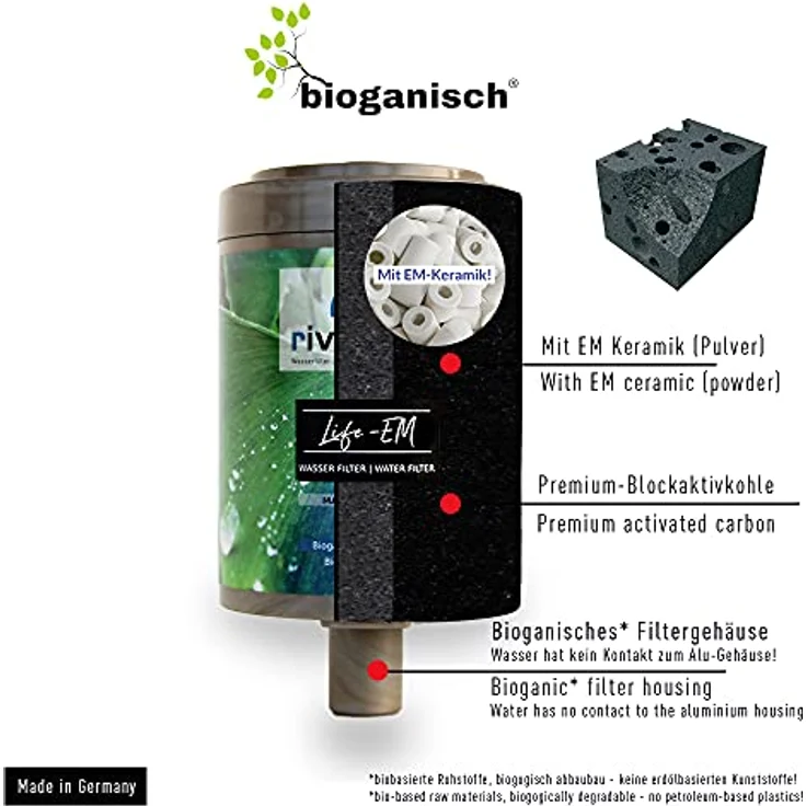 rivaALVA Life-EM Trink-Wasserfilter 2er Set Ersatz-Filter, Blockaktivkohle mit EM Keramik, reduziert Schadstoffe wie Chlor, Mikroplastik, Schwermetalle – Bild 2
