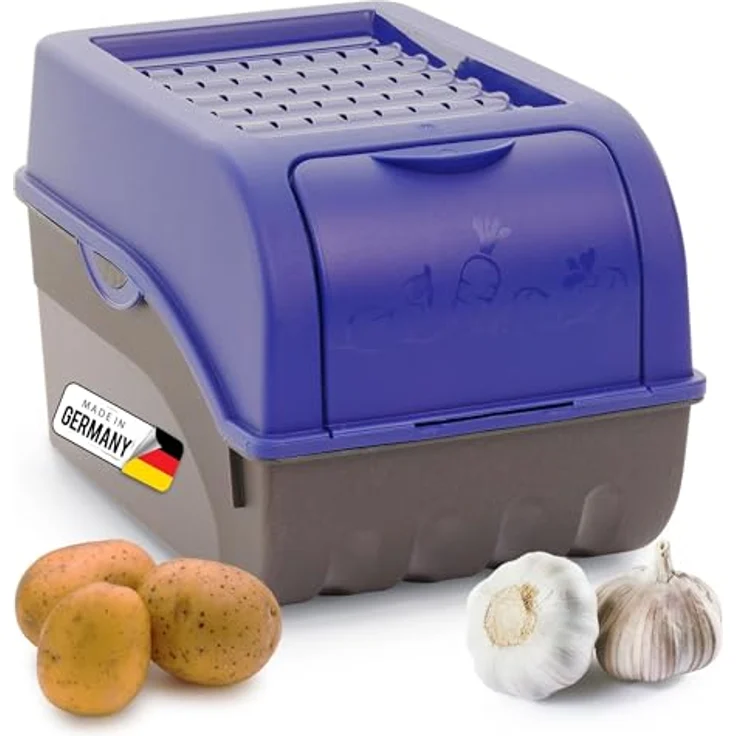 Novaliv Kartoffel Aufbewahrungsbox mittel 5L Marine Blau, stapelbare Gemüsebox mit Luftzirkulation für Kartoffeln und Zwiebeln – Bild 1