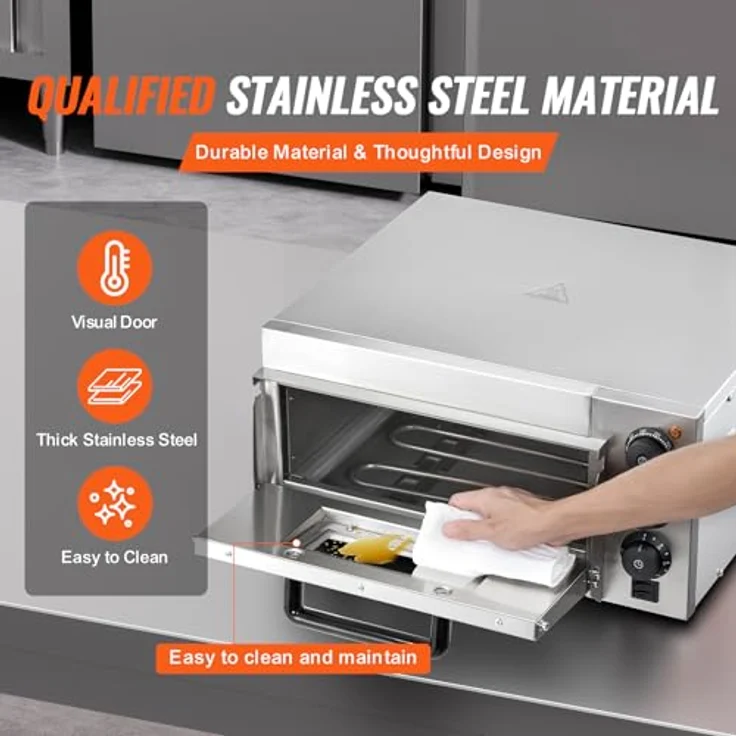 VEVOR kommerzieller Pizzaofen Einzeldeckschicht 356 mm, elektrischer Pizzaofen aus Edelstahl mit drei Drehknöpfen, Mehrzweck-Pizzamaker Indoor, Silber – Bild 5