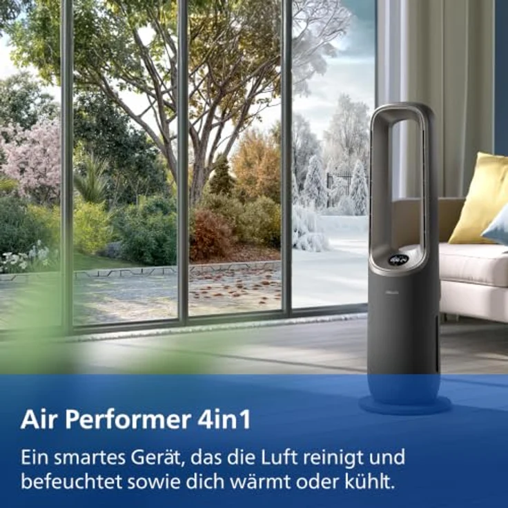 Philips AMF970/10, 4-in-1 Luftreiniger, Ventilator, Heizlüfter, Luftbefeuchter, 2200 Watt, 48 m², 3-Schichten-HEPA-Filtersystem, Anthrazitgrau/Aschgold – Bild 3