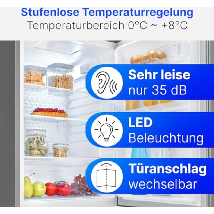 Bomann® VS 7258 inox, Kühlschrank ohne Gefrierfach, 126L, leise mit LED-Innenraumbeleuchtung und stufenloser Temperaturregelung, 85cm – Bild 6