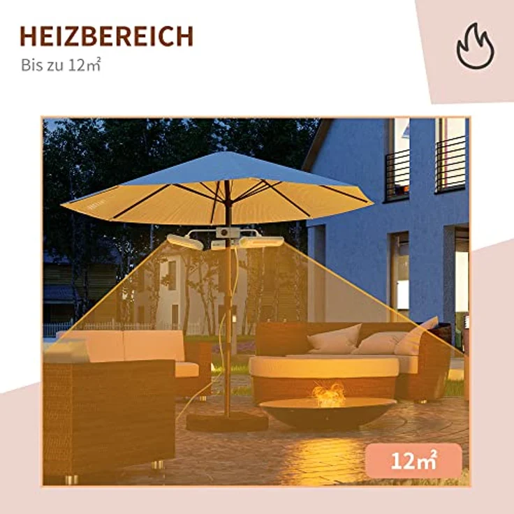 Outsunny Infrarot Heizstrahler mit drei 1000 W Heizköpfen Elektrische Heizstrahler mit Fernbedienung für Sonnenschirm Zelt Alu, CO2-frei und energieeffizient, 87 x 75 x 22 cm – Bild 4