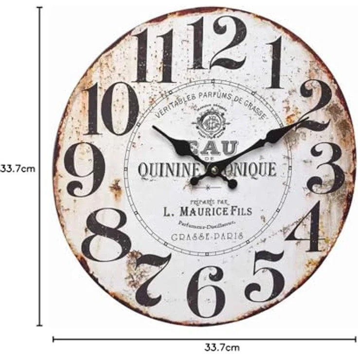 TFA Dostmann Quinine tonique Vintage Analoge Wanduhr, 60.3045.10, Retro Rost-Effekt, 37 cm, MDF Holzfaser, weiß-schwarz – Bild 3