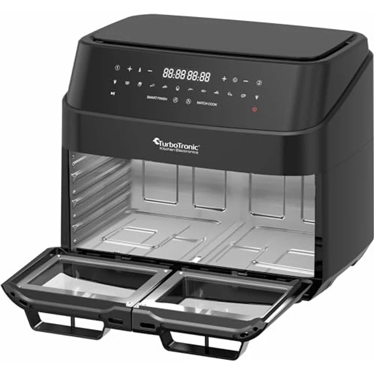 TurboTronic by Z-Line Heißluftfritteuse 12L, Fettfrei ohne Öl, 10 Programme, Power Camping Retro digital Airfryer DAF7W, Schwarz – Bild 5