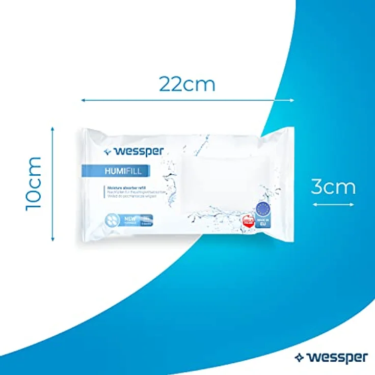 Wessper Humifill Klassischer Luftentfeuchter Nachfüllpack, Raumluftentfeuchter passend für alle Absorber, Feuchtigkeits-Stopper Autos, Büro, Keller, Lager, Wohnräume 10 Stück, 250g, Weiß – Bild 5