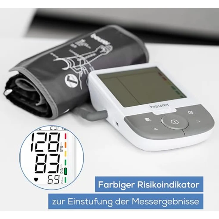 Beurer BM 53 Oberarm-Blutdruckmessgerät, klinisch validiert, Erkennung von Vorhofflimmern (AFib) zur Schlaganfallprävention, mit Risikoindikator, für Armumfänge von 22-42 cm, beleuchtetes XL-Display – Bild 4