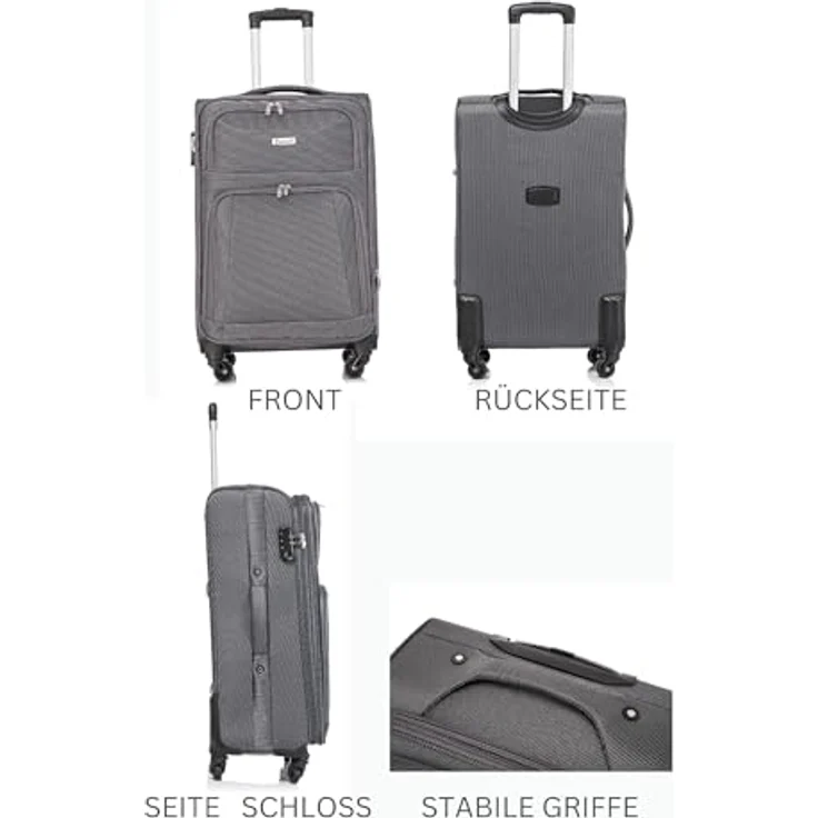 COFI 1453 Hochwertiges 3er Kofferset aus Stoff mit Erweiterbarer Kapazität und 360° Rädern Grau – Bild 5