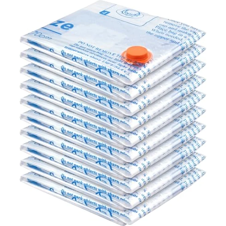 MEIQIHOME 10er Set Kleine Vakuumbeutel, 60 x 40 cm, platzsparende Reise Aufbewahrungstaschen mit dreifachem Dichtungsventil, perfekt für Handgepäck – Bild 2