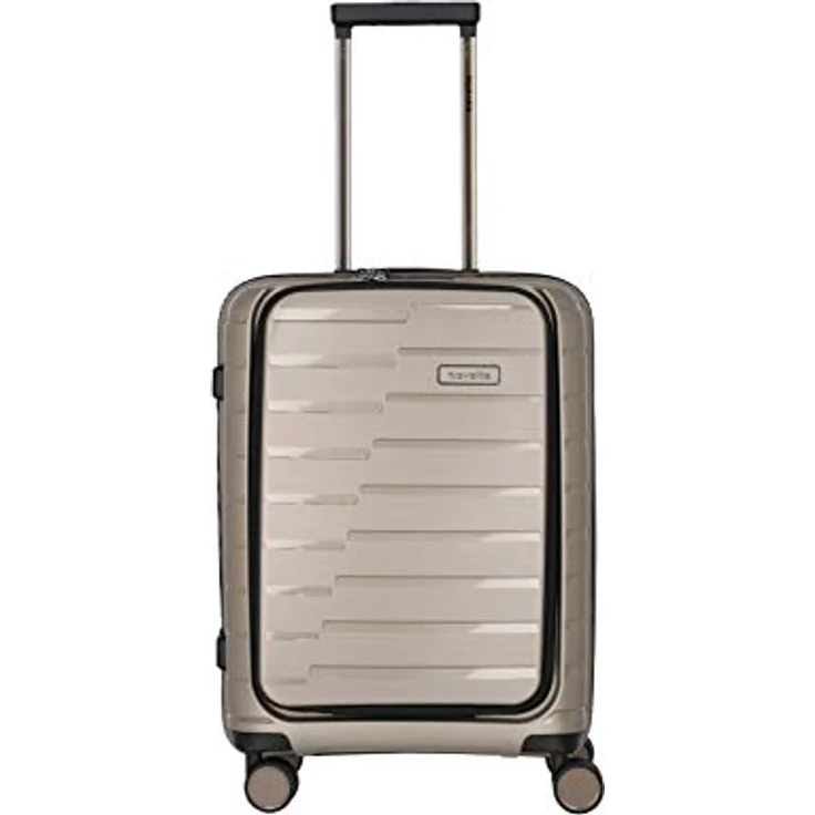 travelite 4-Rad Handgepäck Koffer mit Vortasche erfüllt IATA-Bordgepäckmaß, Gepäck Serie AIR BASE: Funktionaler Hartschalen Trolley im coolen Look, 075346-40, 55 cm, 43 Liter, champagner (beige) – Bild 2