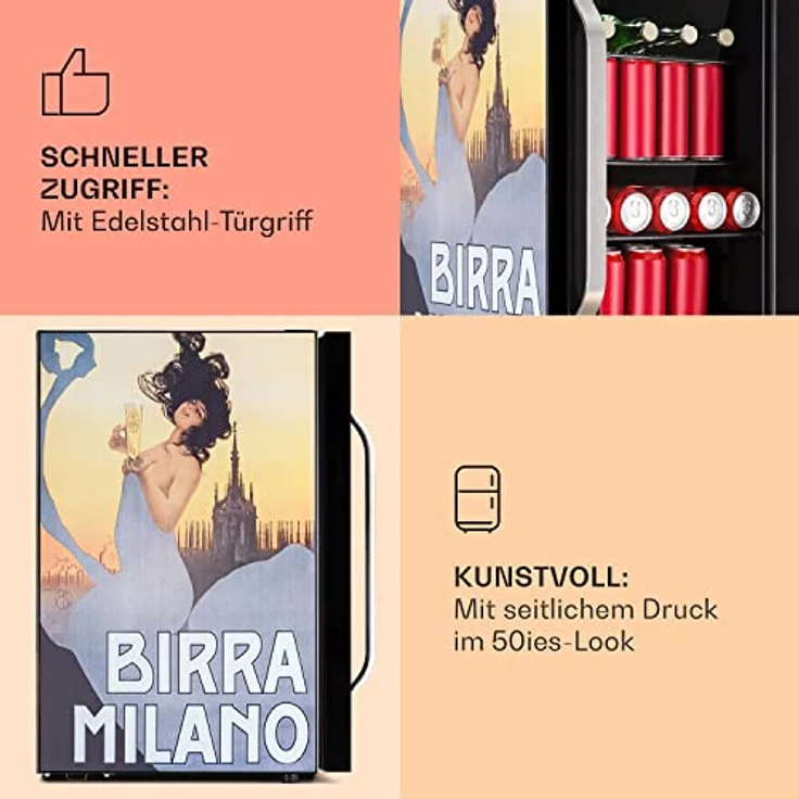 Klarstein Kühlschrank 70L, Leiser Mini Kühlschrank mit Glastür & LED, Outdoor Geeignet, Biersafe für Flaschen, 0-10°C – Bild 4