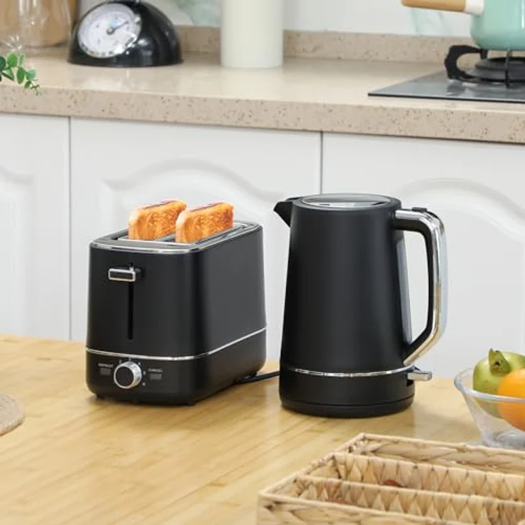 HOMCOM Toaster Wasserkocher Set 2200 W 1,7L Schwarz, mit Aufwärm- und Auftaufunktion, Kalkfilter – Bild 2