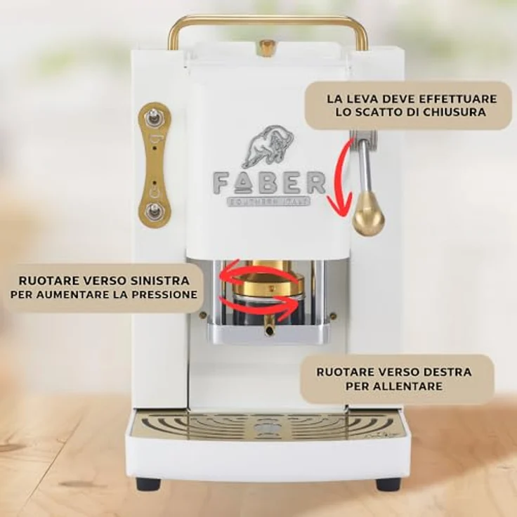 Faber Coffee Machines Pro Deluxe 3.0, Kaffeepadmaschine in Messing mit ESE-Pads und hochwertigem 3D-Logo, Glas-Wassertank – Bild 7