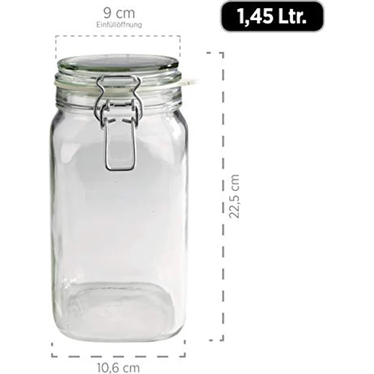 MÄSER 925341 Gothika, Einmachgläser 1,45 l, 6er Set, made in Germany, Vorratsgläser mit Deckel und Drahtbügel zum luftdichten Aufbewahren, Einkochen und Einlegen, Glas, transparent – Bild 3