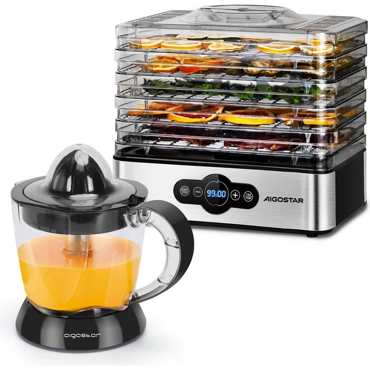 Aigostar Dörrautomat Crispy, Dörrgerät mit Temperaturregler, 99h-Timer, 5 Etagen, 240W, BPA-frei