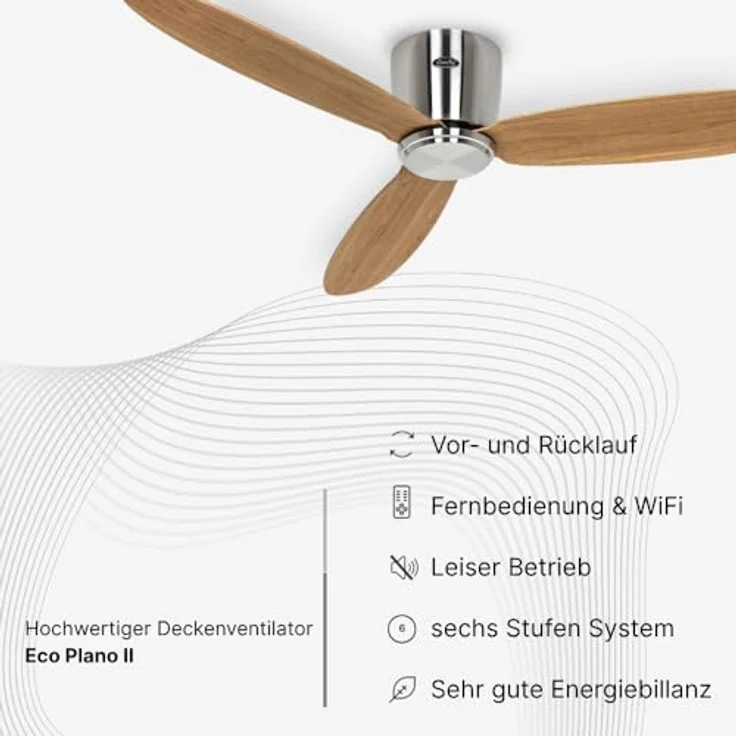 CASAFAN Eco Plano II, Energiespar Deckenventilator mit Fernbedienung und WiFi, 132 cm, basaltgrau, 6 Geschwindigkeiten, Smart Home kompatibel – Bild 2