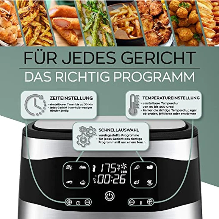 Heinrich´s Heißluftfritteuse HFR 8205, 1800,00 W, Air fryer, Fritteuse, Luftfritteuse, Touch-Display, 8 Programme – Bild 4