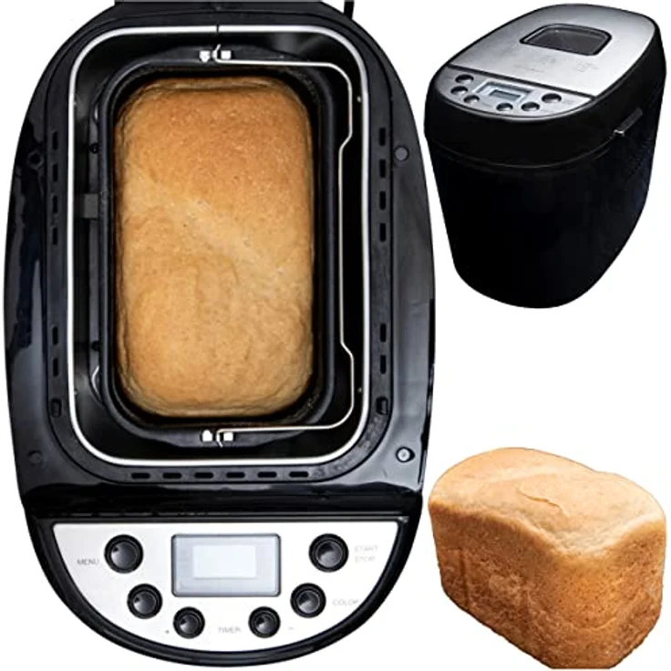 Gastronoma 18260001 Brotbackautomat, Brotbackmaschine 12 digitale Programme, automatisches Zutatenfach, für 1350 Gramm Brotlaibe, Sichtfenster, 13 Stunden Verzögerungs Timer, 60 Min Warmhaltefunktion – Bild 4