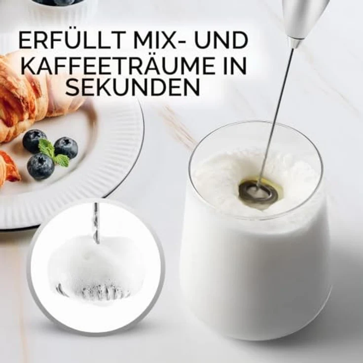 Zulay Kitchen Elektrischer Milchaufschäumer Stab, silber, für cremigen Milchschaum in Sekunden, ideal für Kaffee und Shakes, leicht zu reinigen und kompakt – Bild 2